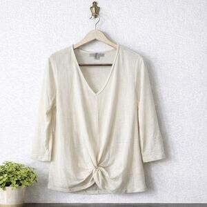Status by Chenault Twist Front Top Large Ivory Ribbed 3/4 Sleeve